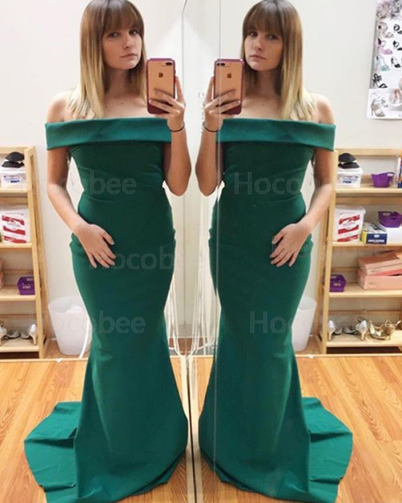 Elegant Floor Length Off the Shoulder Mermaid Green Prom Dress PD1005