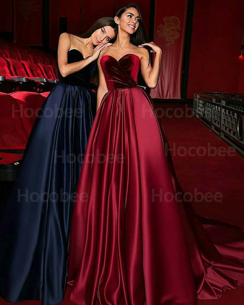 Sweetheart Satin Ruched Evening Gown with Court Train BD2003
