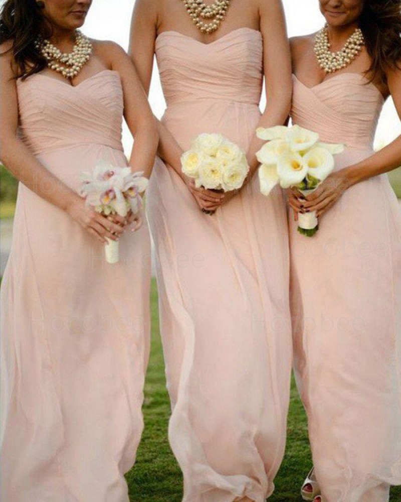 Sweetheart Ruched Pink Chiffon Simple Bridesmaid Dress BD2065