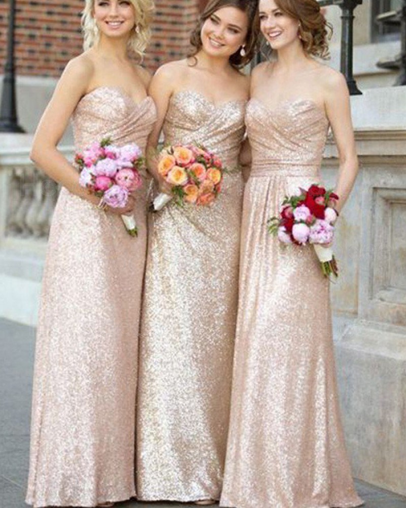 Sweetheart Sequined Ruched Gold Bridesmaid Dress BD2067