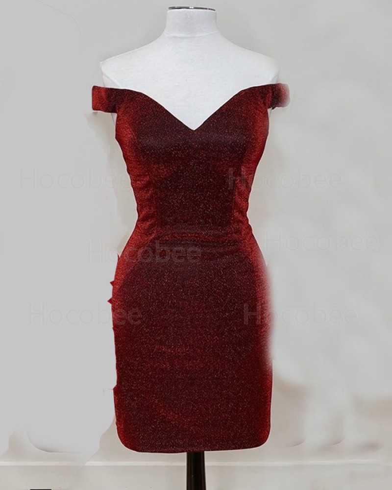 V-neck Burgundy Metallic Sheath Tight Short Formal Dress NHD3522