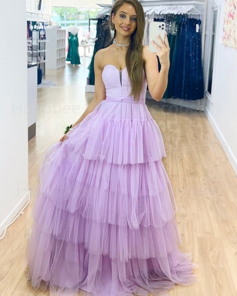 Lavender Tulle Sweetheart Long Formal Dress with Layered Skirts PD2328