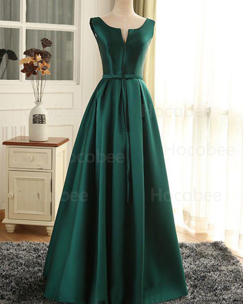 Scoop Cutout Satin Green Prom Dress with Lace Up PM1368