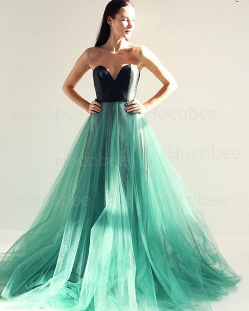 Sweetheart Black and Green Tulle Long Formal Dress PM1399