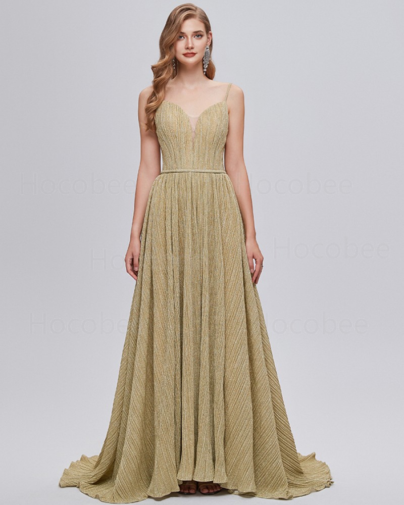 Spaghetti Straps Champagne Metallic Gorgeous Long Formal Dress  QD331083
