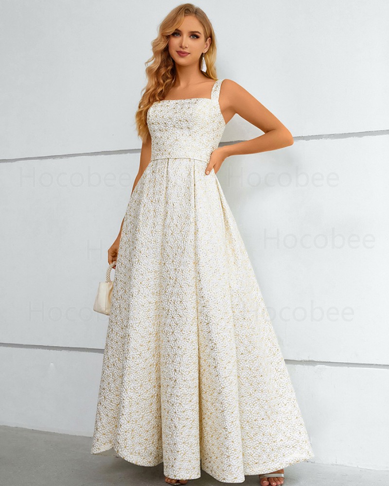 Square Neckline Lace A-line Formal Dress with Side Slit QD331101