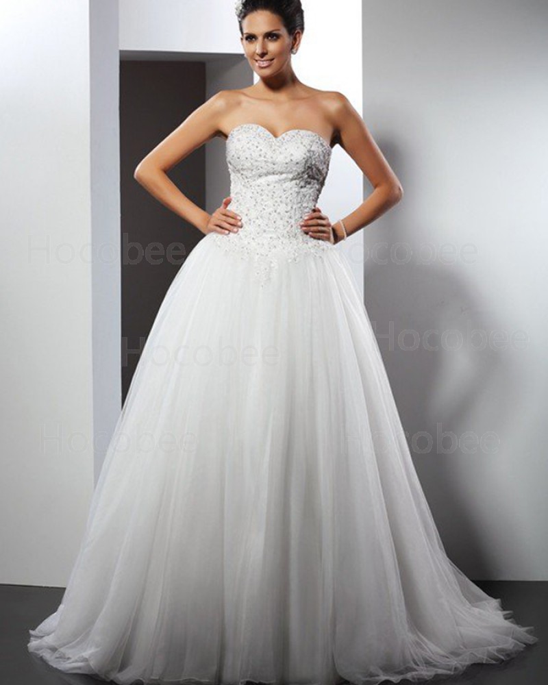 Tulle Sweetheart Beading Bodice Ivory Wedding Gown WD2008