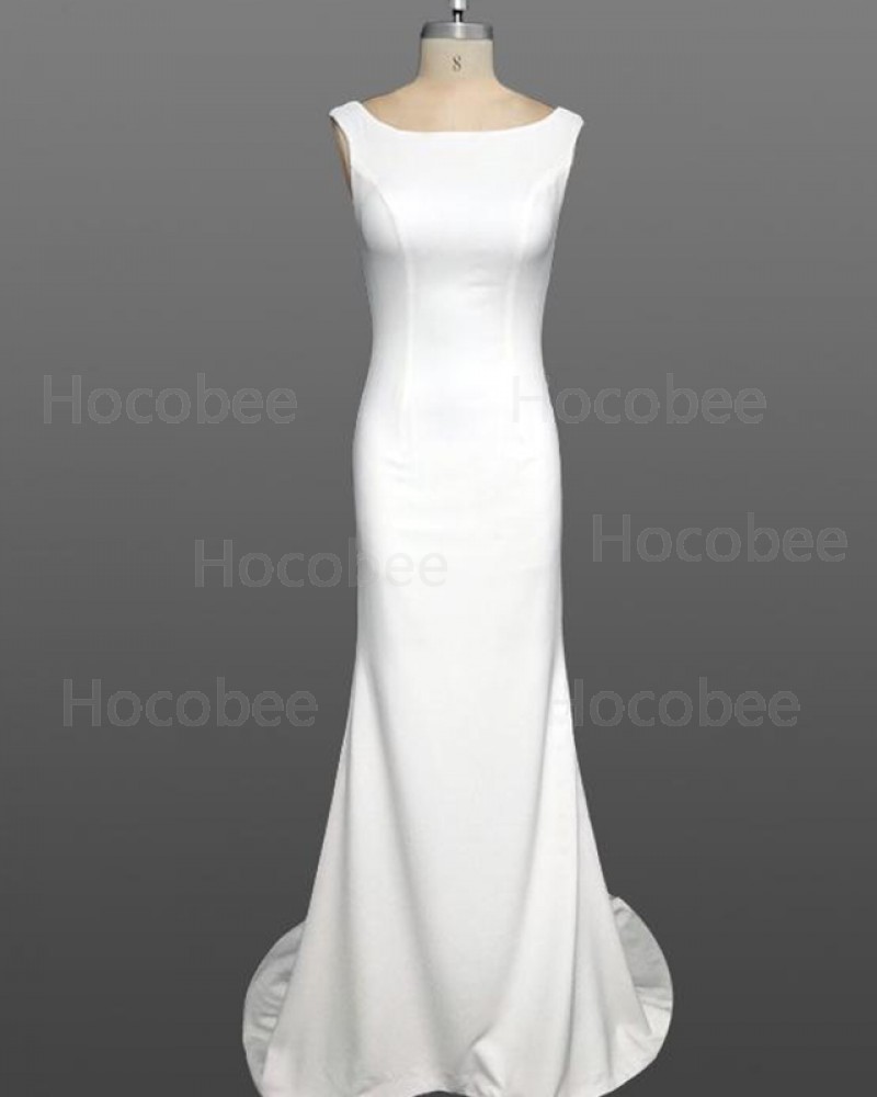 White Mermaid Scoop Simple Satin Wedding Dress WD2237