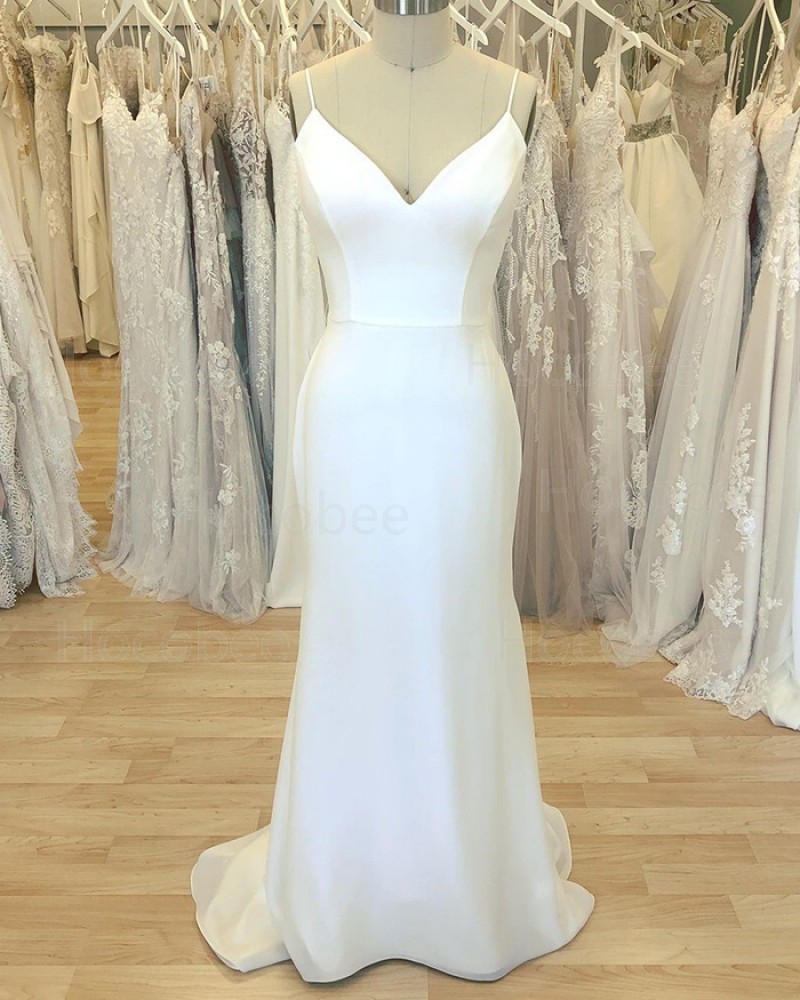 Spaghetti Straps White Simple Sheath Wedding Dress for Spring WD2410