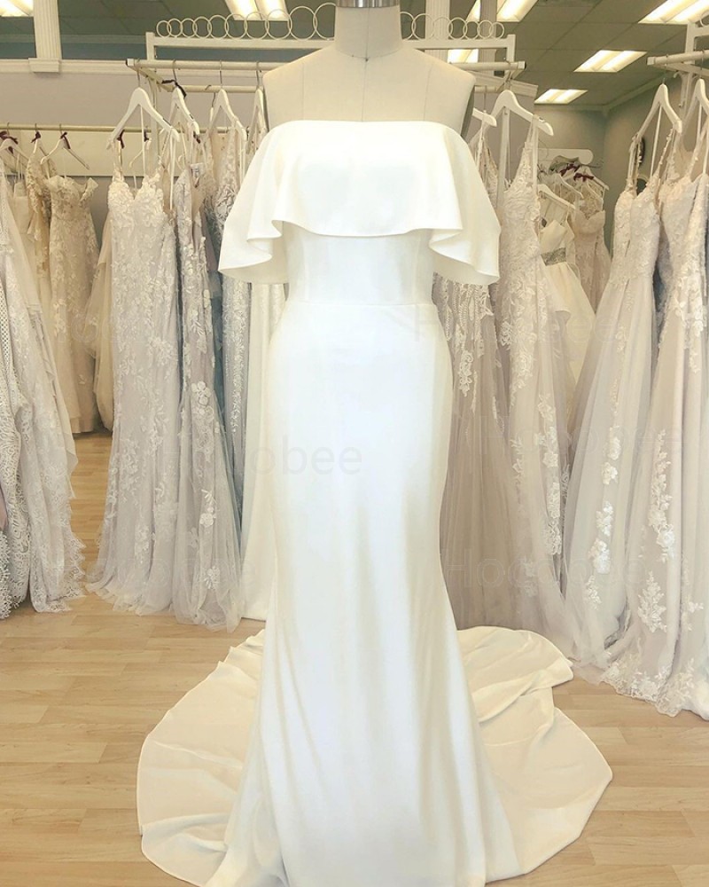 Simple White Cowl Neckline Satin Sheath Wedding Dress WD2411