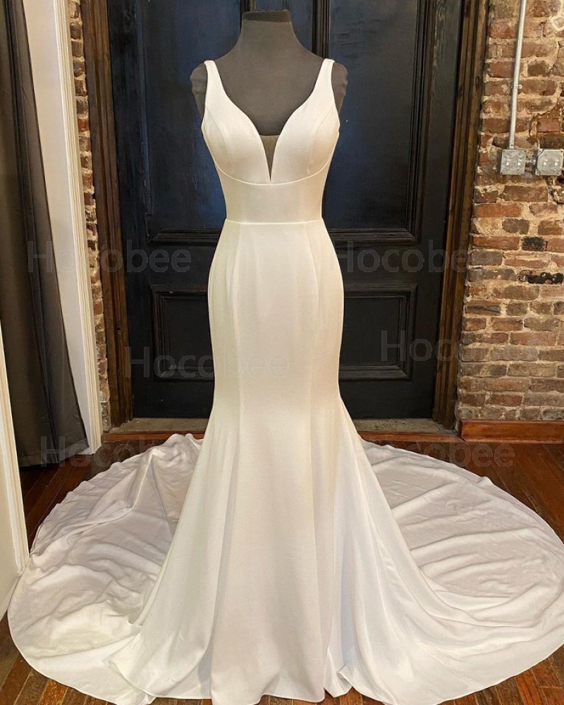 Silk-Like Simple Fabric V-neck Mermaid Wedding Dress WD2456