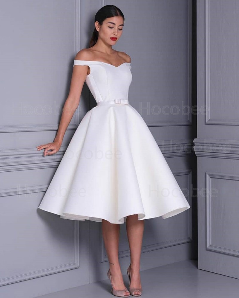 Simple knee length wedding dress shop