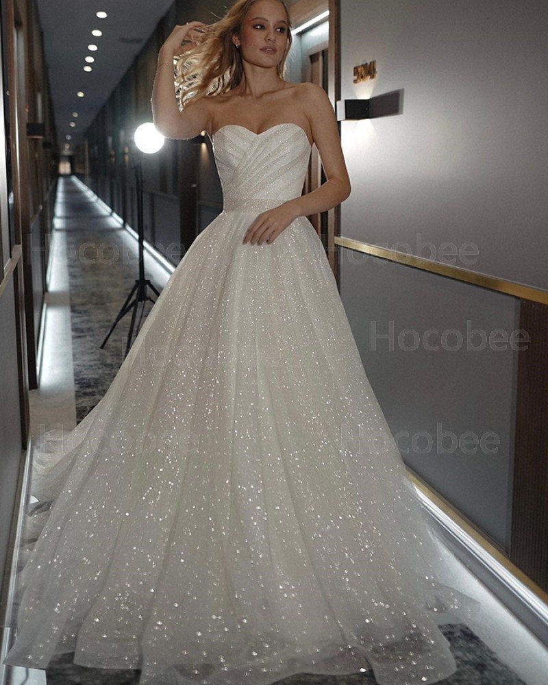 Glitter Sweetheart Ruched Ivory Bridal Dress WD2594