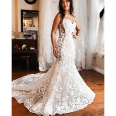 Lace White Sweetheart Mermaid Bridal Dress with Removable Sleeves WD2609