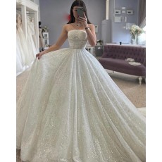 Ivory Strapless Sparkle Ruched A-line Bridal Dress WD2610