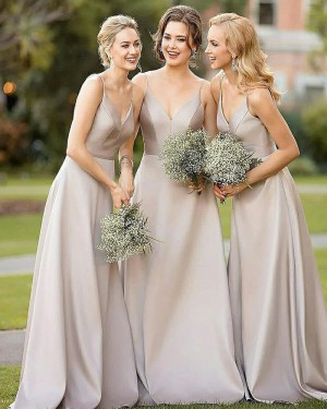 Simple Dusty Brown Satin Floor Length Bridesmaid Dress BD2010