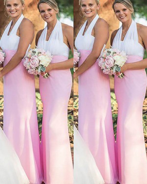 Halter Long Mermaid Empire Bridesmaid Dress BD2017