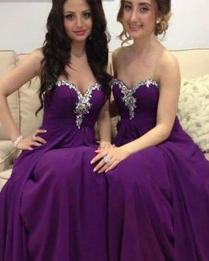 Sweetheart Beading Ruched Purple Bridesmaid Dress with Detachable Skirt BD2026