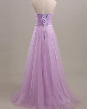Sweetheart Ruched Tulle Light Purple Bridesmaid Dress with Belt BD2038