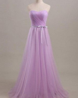 Sweetheart Ruched Tulle Light Purple Bridesmaid Dress with Belt BD2038