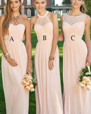 Pink Chiffon Ruched Sweetheart Bridesmaid Dress BD2059