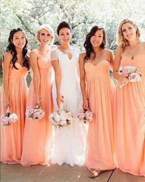 Sweetheart Chiffon Ruched Coral Bridesmaid Dress BD2060