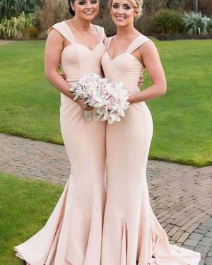 Square Pink Satin Simple Mermaid Bridesmaid Dress BD2078