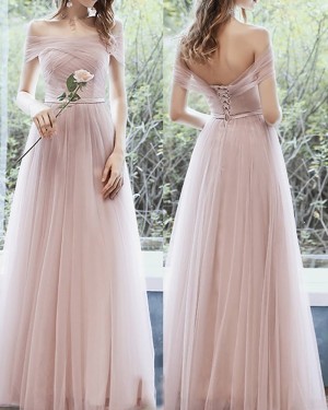 Ruched Lavender Off the Shoulder Tulle Formal Dress BD2170