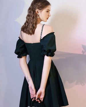 Cold Shoulder Black Chiffon Short Formal Dress with Short Sleeves HD3611