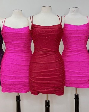 Spaghetti Straps Red Beading Tight Short Formal Dress HD3631