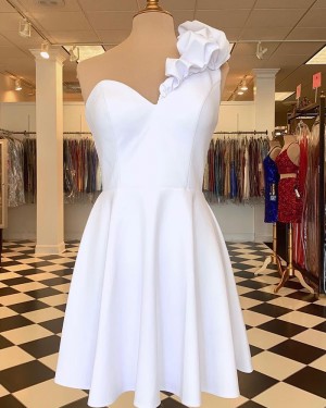 One Shoulder White Chiffon Short Formal Dress HD3637