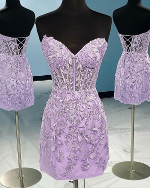 Lace Applique Light Purple Sweetheart Tight Homecoming Dress HD3685