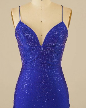 Blue Beading Tight Spaghetti Straps Short Homecoming Dress HD3699