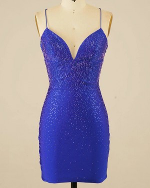 Blue Beading Tight Spaghetti Straps Short Homecoming Dress HD3699