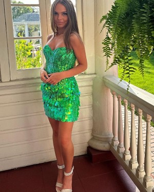 Special Green Sequin Sweetheart Tight Short Prom Dress HD3723