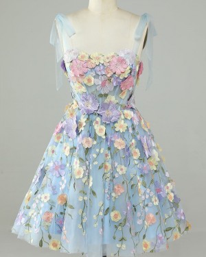 Floral Lace Spaghetti Straps A-line Short Prom Dress HD3725