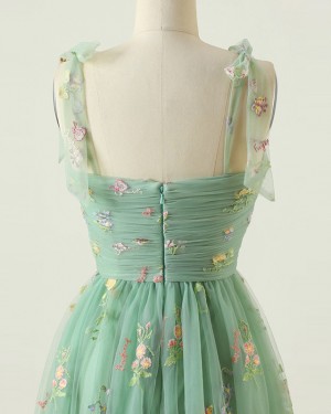 Floral Lace Mint Ruched Square Neckline Short Formal Dress HD3757
