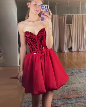 Mirror Glass Bodice Red A-line Sweetheart Short Formal Dress HD3774