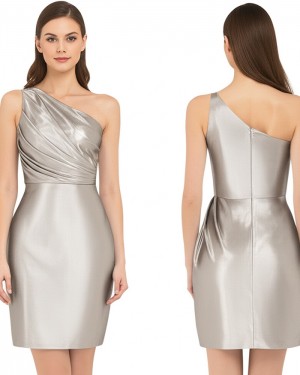 Ruched Grey One Shoulder Metallic Tight Short Hoco Dress HD3832
