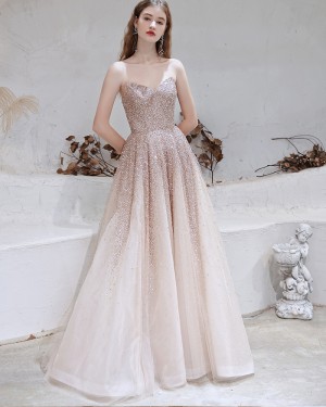 Sweetheart Sequin Tulle Rose Gold Evening Dress with Tulle Cape HG991021