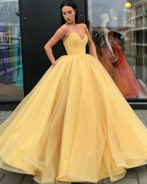 Sweetheart Yellow Tulle Simple Ball Gown for Event PD1998