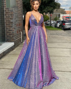 A-line Floor-length Sweetheart Sequins Prom Dresses With Pockets, PD1023