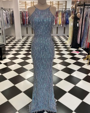 Spaghetti Straps Sequin Unique Mermaid Long Formal Dress PD2046