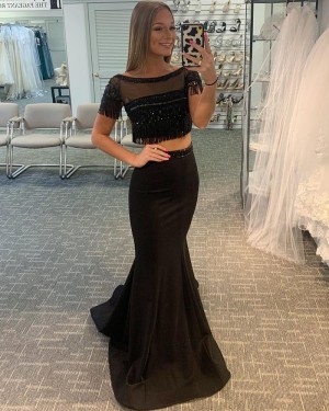 Black two piece mermaid prom dress deals