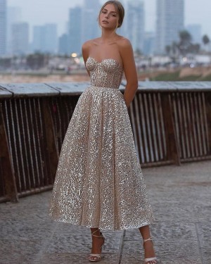 Ankle Length Gold Metallic Sweetheart Graduation Dress PD2058