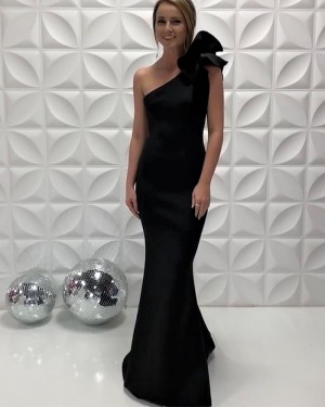 One Shoulder Satin Simple Black Mermaid Long Formal Dress  PD2204