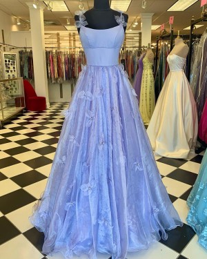 Spaghetti Straps Light Blue Beading Pleated Long Formal Dress With 3D Flowers PD2258