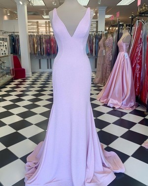 Pearl Pink V-Neck A-Line Mermaid Long Formal Dress PD2264