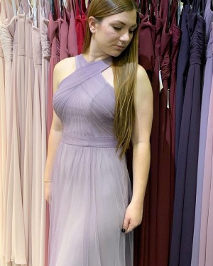 Lavender Criss-cross Chiffon Sheath Long Formal Dress PD2271