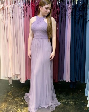 Lavender Criss-cross Chiffon Sheath Long Formal Dress PD2271